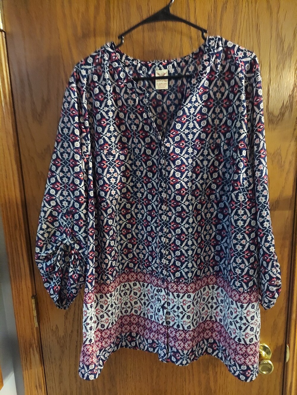 Faded Glory 4X 26W-28W Blue Sapphire Floral Printed Roll Tab Sleeve Tunic Top
